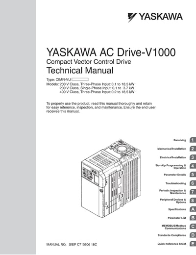 دليل فني لسلسلة YASKAWA V1000 1 عاكس Yaskawa V1000